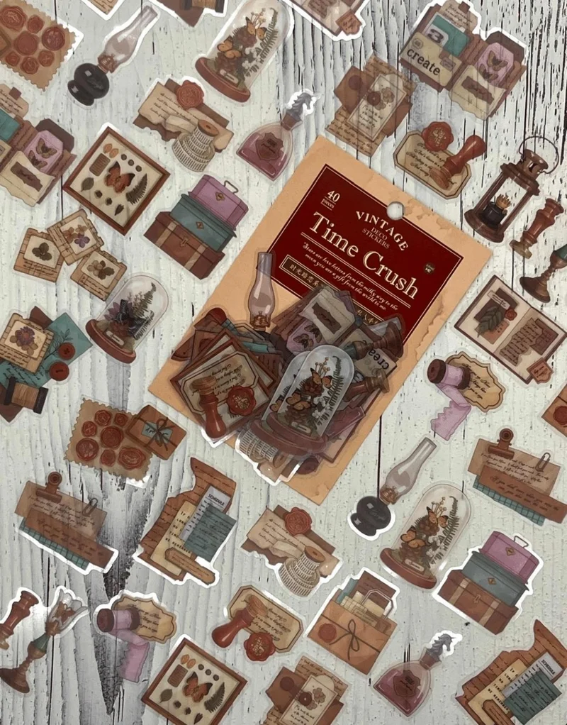 كاغيت جيمي دوكان Vintage Time Crush Series Nostalgic Items 40 Pieces Transparent Pet Sticker / Waterproof / Bullet Journal