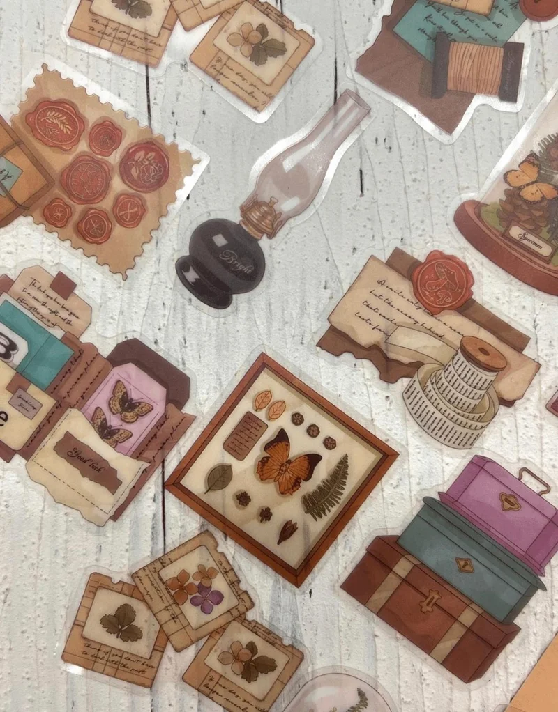 كاغيت جيمي دوكان Vintage Time Crush Series Nostalgic Items 40 Pieces Transparent Pet Sticker / Waterproof / Bullet Journal