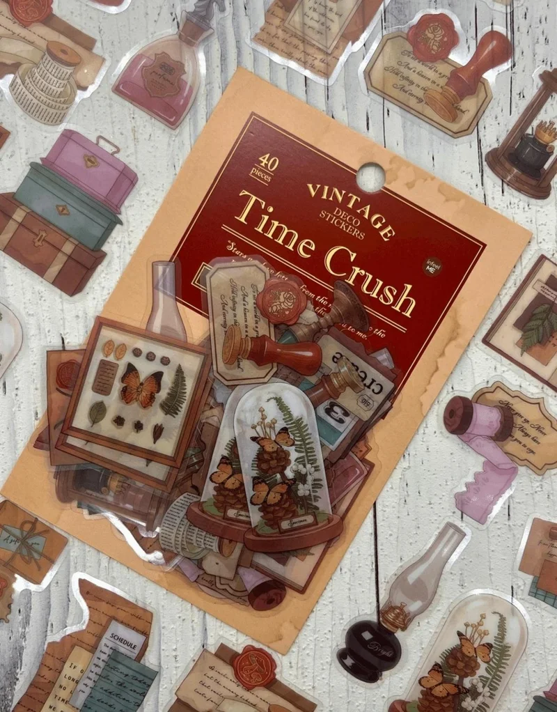 كاغيت جيمي دوكان Vintage Time Crush Series Nostalgic Items 40 Pieces Transparent Pet Sticker / Waterproof / Bullet Journal
