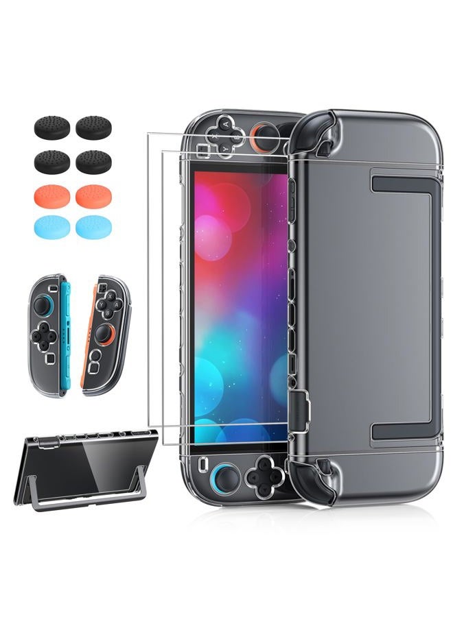 FYOUNG Protective Case Cover Shell for Nintendo Switch 2, Full Protection Clear Hard PC Accessories Case with 2 Screen Protector,8 Thumb Grips (Not Dockable) - Image 1