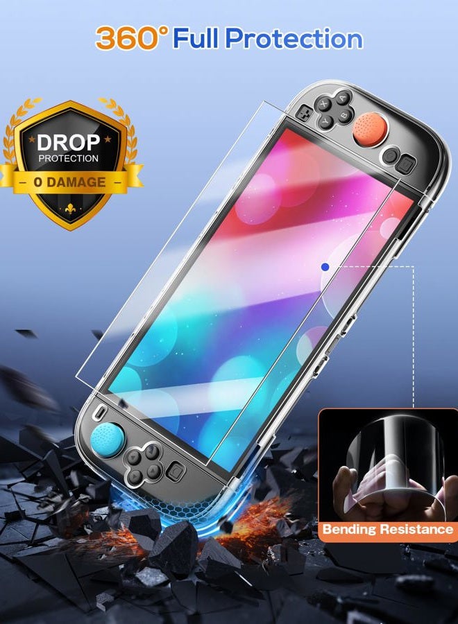 FYOUNG Protective Case Cover Shell for Nintendo Switch 2, Full Protection Clear Hard PC Accessories Case with 2 Screen Protector,8 Thumb Grips (Not Dockable) - Image 2