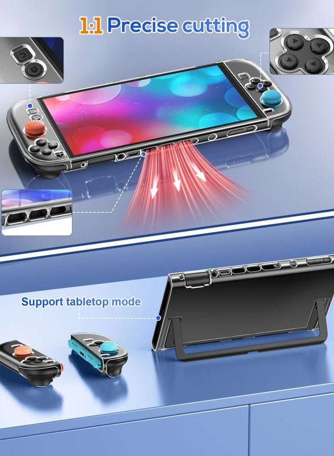 FYOUNG Protective Case Cover Shell for Nintendo Switch 2, Full Protection Clear Hard PC Accessories Case with 2 Screen Protector,8 Thumb Grips (Not Dockable) - Image 3