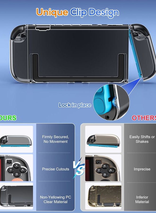 FYOUNG Protective Case Cover Shell for Nintendo Switch 2, Full Protection Clear Hard PC Accessories Case with 2 Screen Protector,8 Thumb Grips (Not Dockable) - Image 5