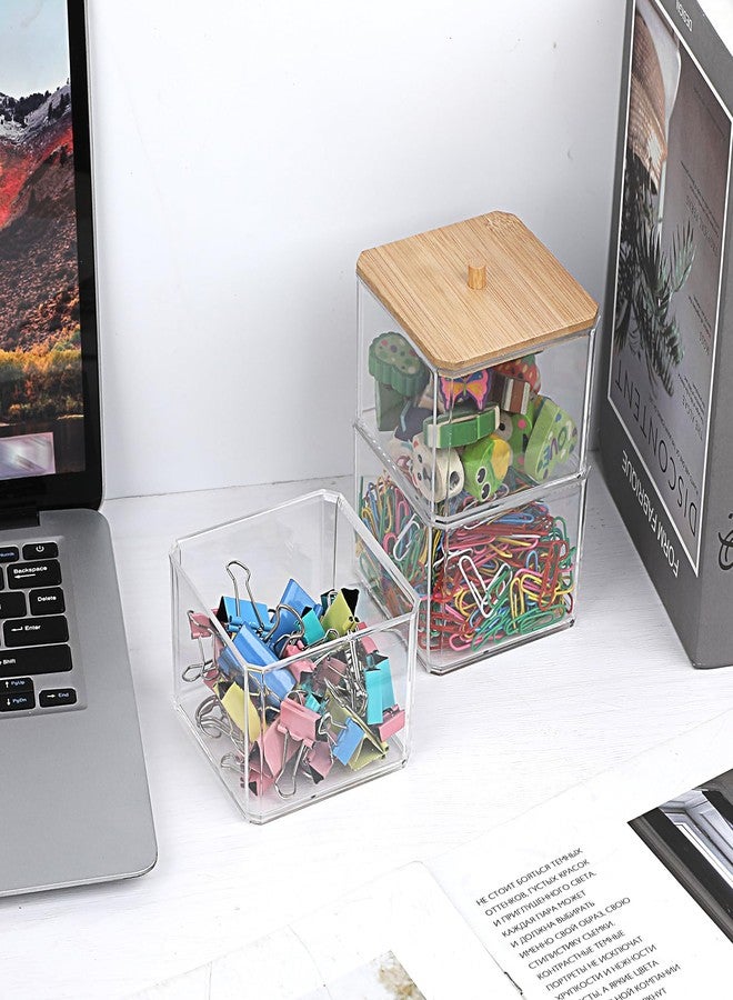 GUSHBIN Paperclip Dispenser with Lid 3 layers Clear Paper Clip Holder for Desktop Stackable Desk Storage Box for Office Small Acrylic Organizer Box for Bathroom - Image 2