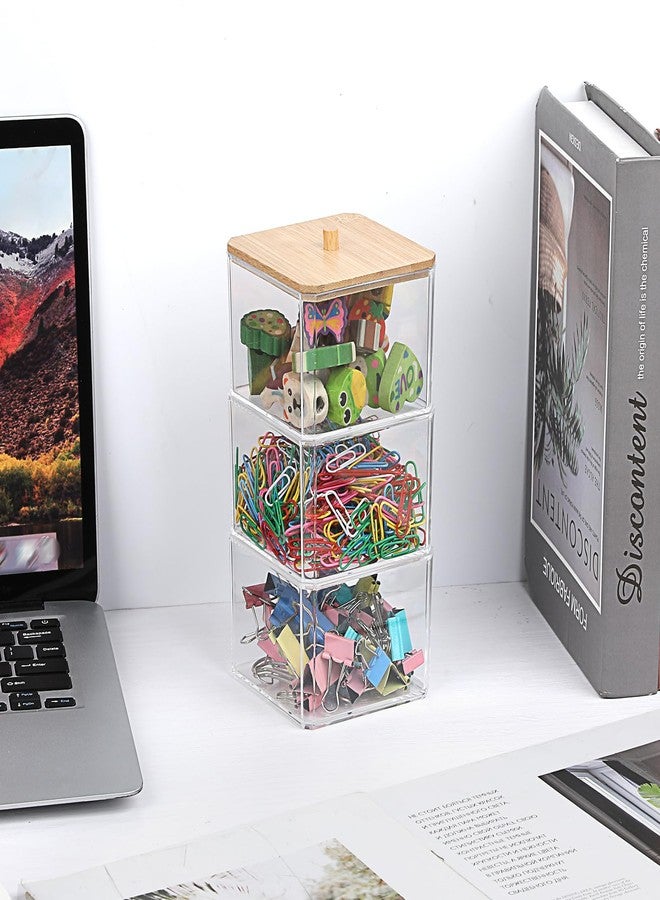 GUSHBIN Paperclip Dispenser with Lid 3 layers Clear Paper Clip Holder for Desktop Stackable Desk Storage Box for Office Small Acrylic Organizer Box for Bathroom - Image 4