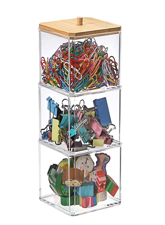 GUSHBIN Paperclip Dispenser with Lid 3 layers Clear Paper Clip Holder for Desktop Stackable Desk Storage Box for Office Small Acrylic Organizer Box for Bathroom - Image 1