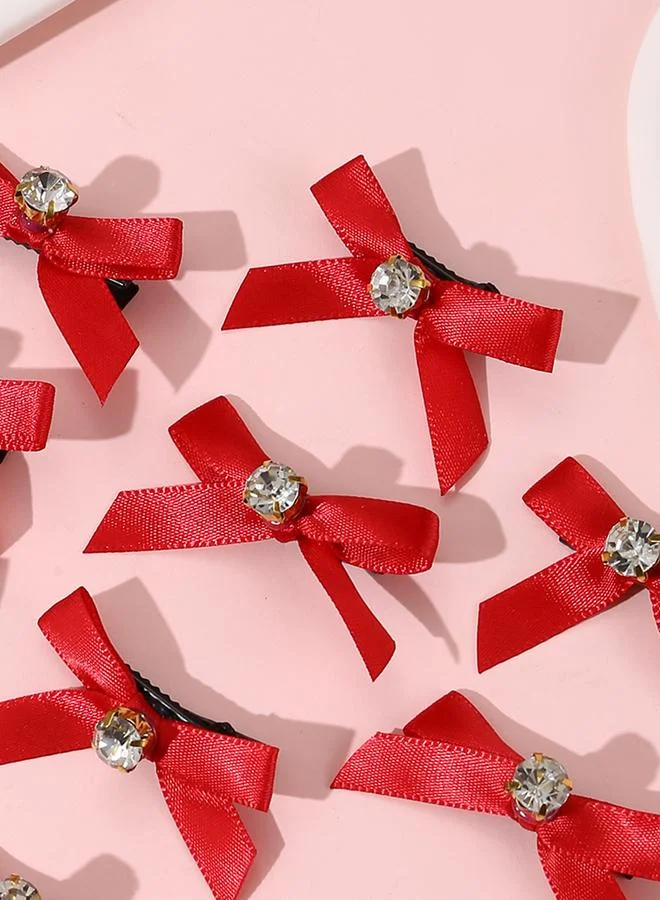 تايك تو Pack of 10 Girls Red Bow Rhinestones Embellished Hair Accessories