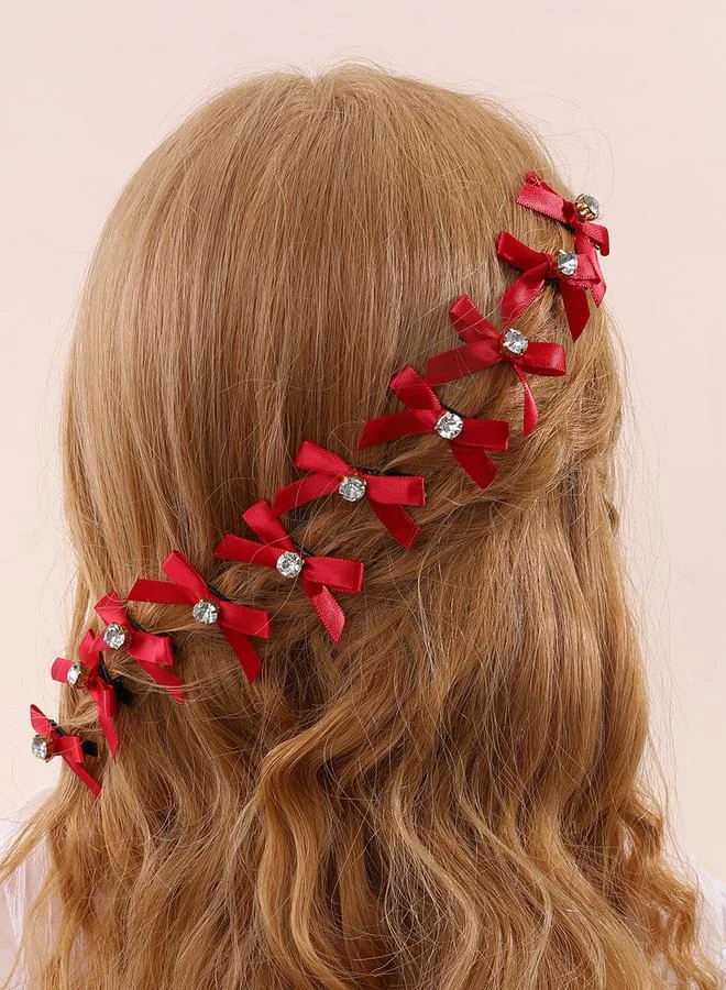 تايك تو Pack of 10 Girls Red Bow Rhinestones Embellished Hair Accessories