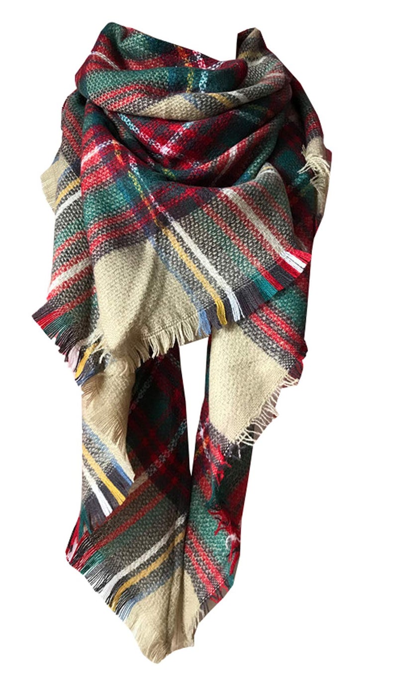 Wander Agio Womens Warm Scarf Triangle Shawls Large Scarves Stripe Plaid Fichu Triangle Camel Colour 7 - Image 1