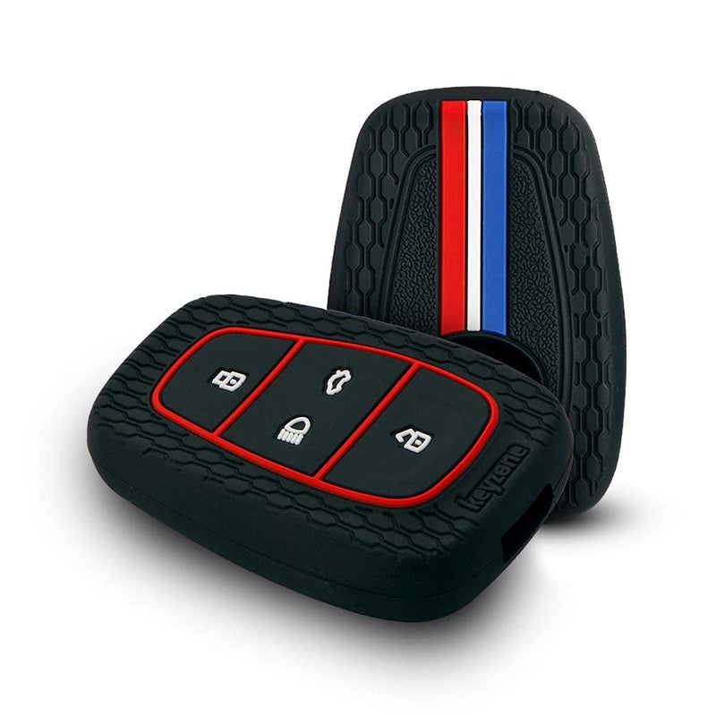 keyzone Striped Silicone Key Cover Compatible forPunch EV,Altroz,Nexon EV,Punch,Tigor EV,Safari,Tiago EV,Nexon,Harrier,Tiago,Tigor 4 Button Smart Key (Black) - Image 1