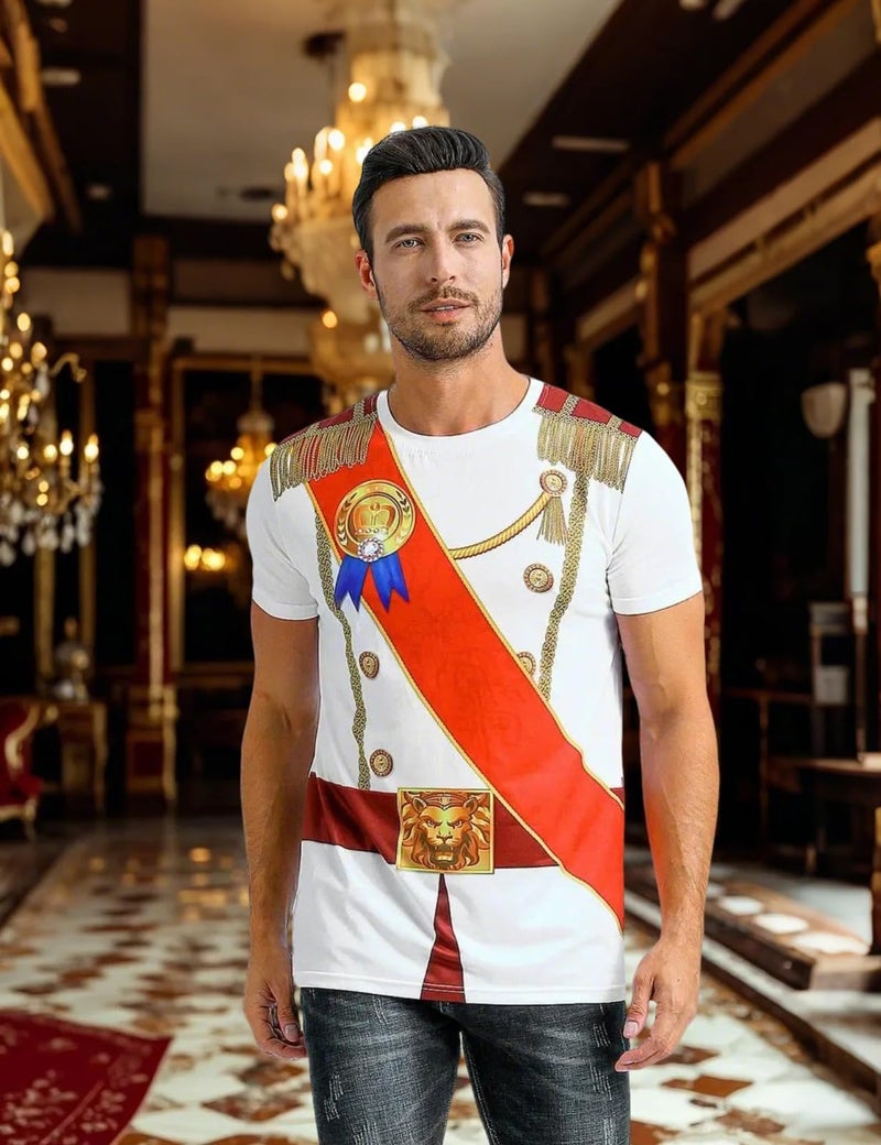 Funny World Men's Prince Costume Royal Charming Halloween T-Shirts, Medium, White - Image 3