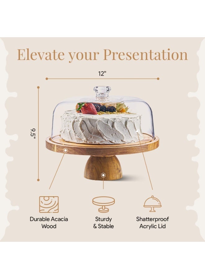 سولاكان حامل كعك من خشب الأكاسيا بقاعدة معدنية، منصة دائرية لتقديم الكعك والحلويات والفواكه والديكور للمطبخ والحفلات - Image 2