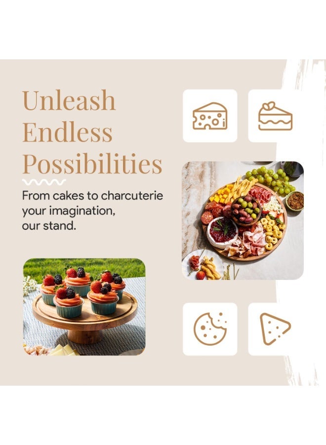 سولاكان حامل كعك من خشب الأكاسيا بقاعدة معدنية، منصة دائرية لتقديم الكعك والحلويات والفواكه والديكور للمطبخ والحفلات - Image 3