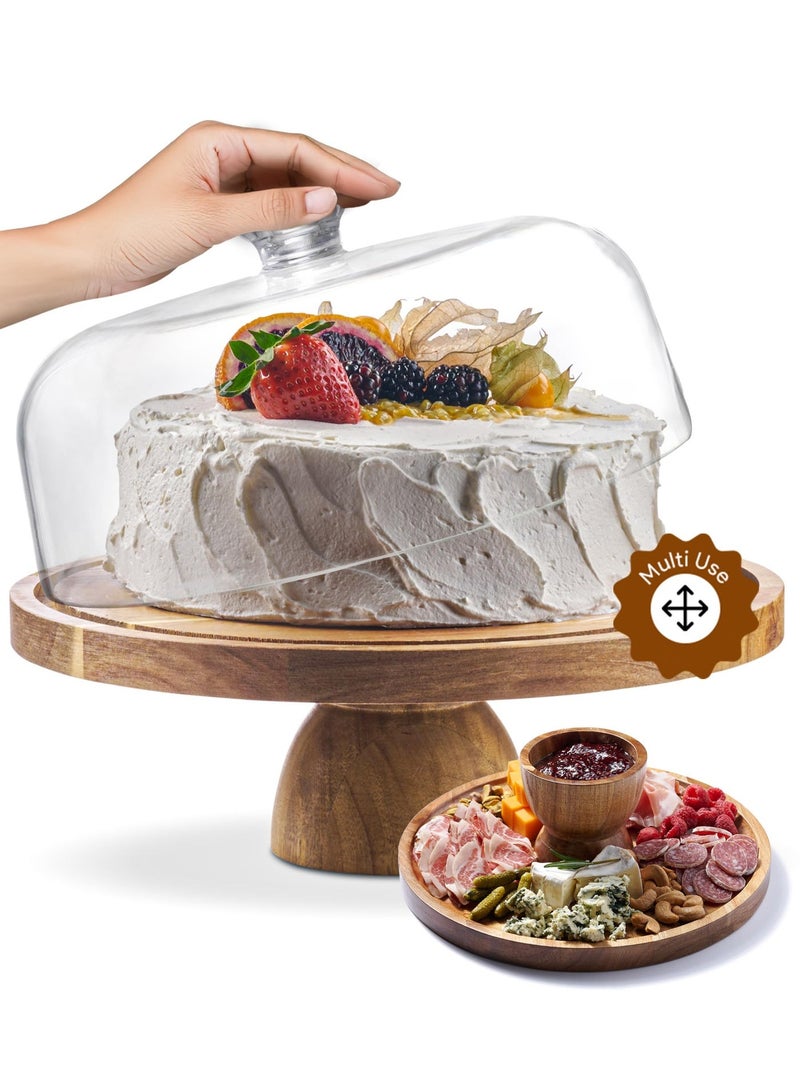 سولاكان حامل كعك من خشب الأكاسيا بقاعدة معدنية، منصة دائرية لتقديم الكعك والحلويات والفواكه والديكور للمطبخ والحفلات - Image 1