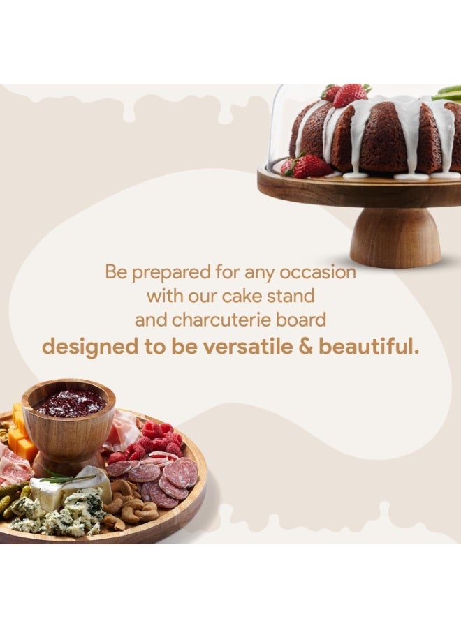 سولاكان حامل كعك من خشب الأكاسيا بقاعدة معدنية، منصة دائرية لتقديم الكعك والحلويات والفواكه والديكور للمطبخ والحفلات - Image 5