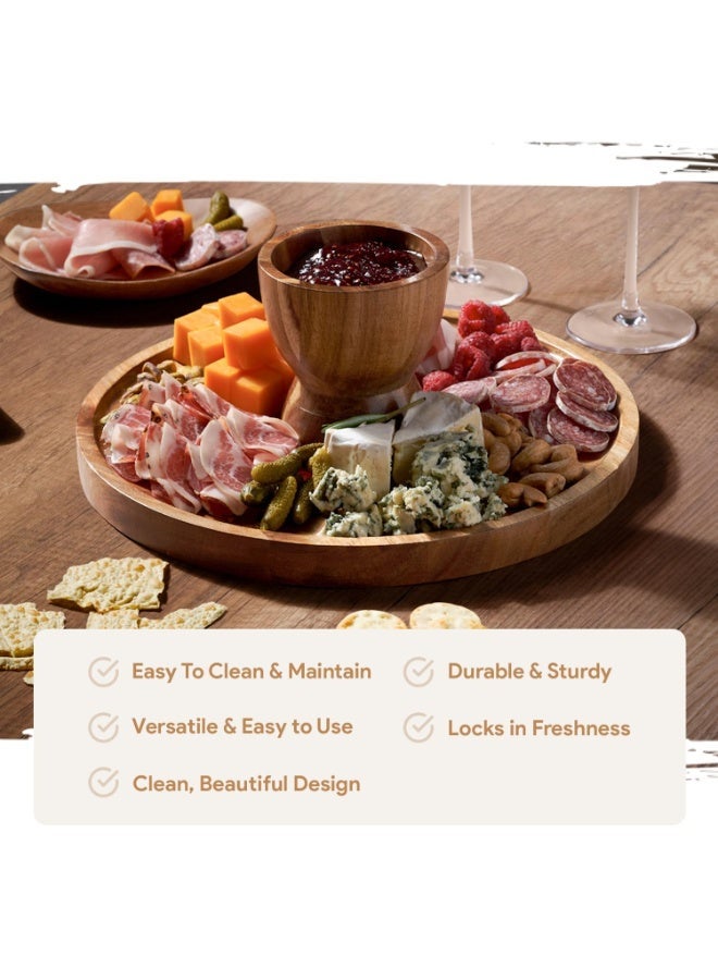 سولاكان حامل كعك من خشب الأكاسيا بقاعدة معدنية، منصة دائرية لتقديم الكعك والحلويات والفواكه والديكور للمطبخ والحفلات - Image 4