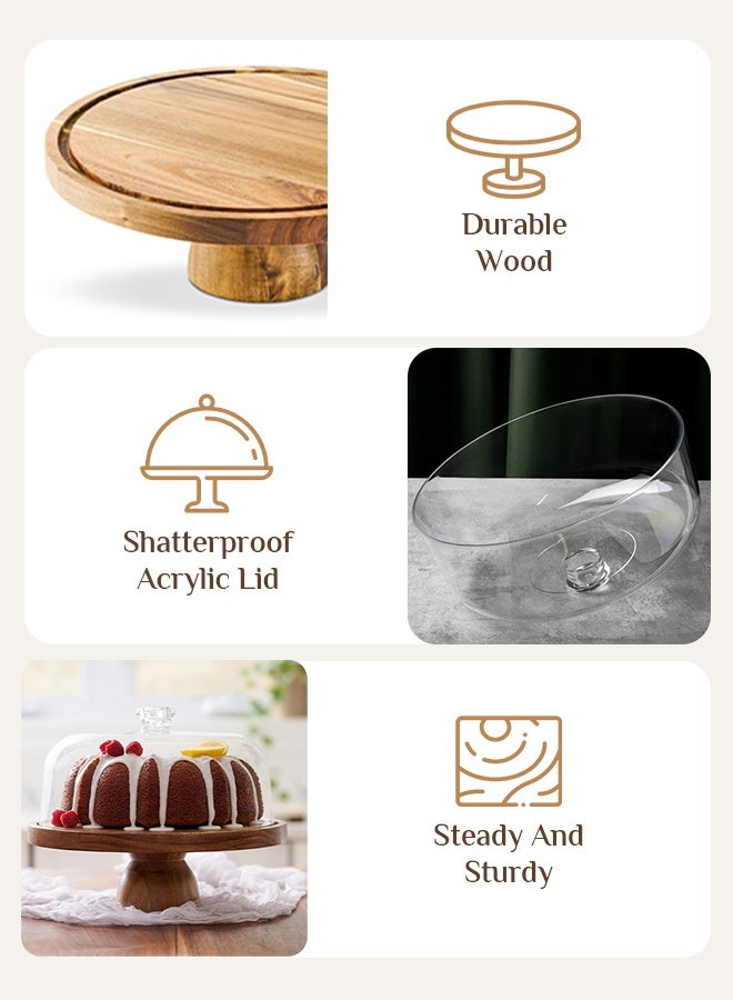 Solerconm Acacia Wood Cake Stand with Metal Base, Round Dessert Display Stand for Cake, Cupcakes, Pastries, Kitchen and Party Decoration - Image 5