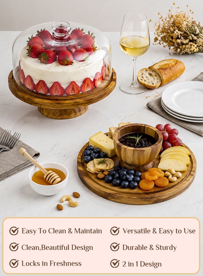 Solerconm Acacia Wood Cake Stand with Metal Base, Round Dessert Display Stand for Cake, Cupcakes, Pastries, Kitchen and Party Decoration - Image 4