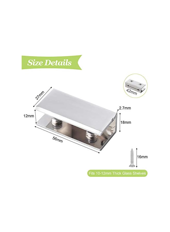 The Bros The Bros Glass Clamp, 4Pcs Adjustable Rectangle Glass Shelf Bracket Polished Chrome Zinc Alloy Glass Shelf Clamp Clips Wall Mounted Glass Shelf Supports Mounting Brace for 10-12mm Thick Glass  - Image 2