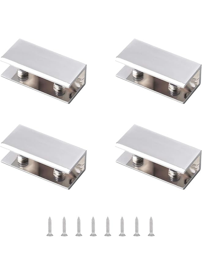 The Bros The Bros Glass Clamp, 4Pcs Adjustable Rectangle Glass Shelf Bracket Polished Chrome Zinc Alloy Glass Shelf Clamp Clips Wall Mounted Glass Shelf Supports Mounting Brace for 10-12mm Thick Glass  - Image 1