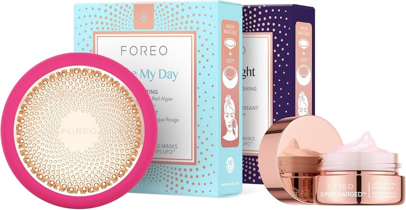 FOREO Hyper Hydra UFO 3 Bundle Face Moisturiser Device 14 UFO Activated Masks Hydrating Night Mask 75 ml Red Light Therapy Thermo Cryo Therapy TSonic Massage Anti Aging Skin Care
