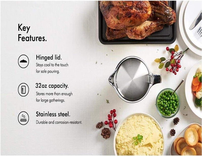 Miecux Double Insulated Gravy Boat - Stainless Steel Sauce Jug with Hinged Lid Hinged Lid Ideal for Gravy or Cream at Thanksgiving (450ML/16 OZ) - Image 4