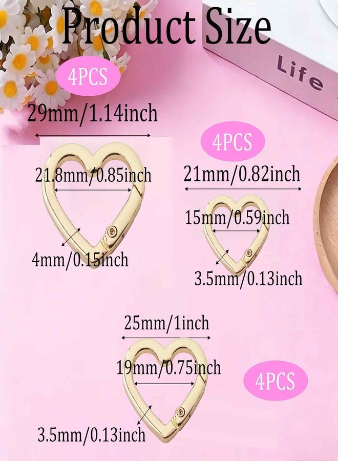 AUXBC 12PCS Heart Keychain Clip, 3 Sizes Zinc Alloy Carabiner Spring Hook, Mini Heart Shaped Key Ring for Camping Hiking Jewelry Making DIY Crafts, Gold - Image 2