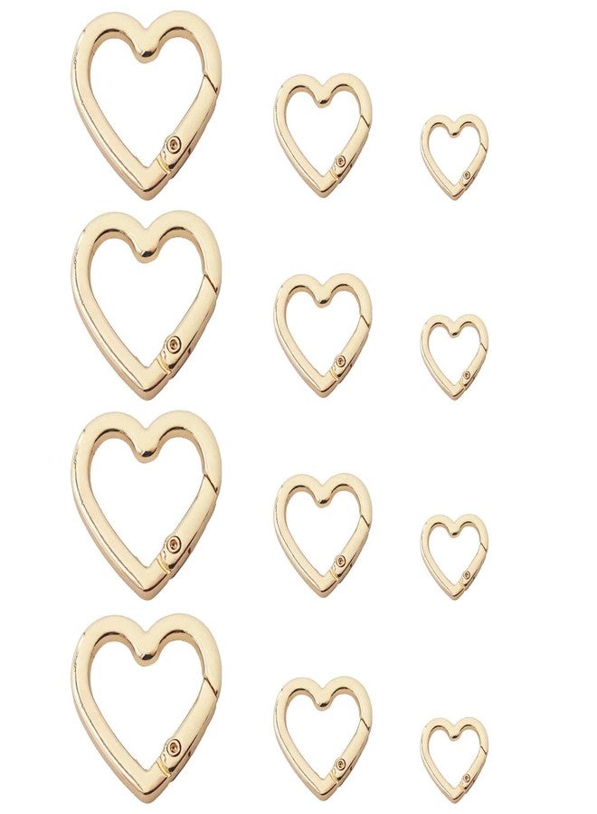 AUXBC 12PCS Heart Keychain Clip, 3 Sizes Zinc Alloy Carabiner Spring Hook, Mini Heart Shaped Key Ring for Camping Hiking Jewelry Making DIY Crafts, Gold - Image 1