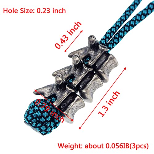 KMOATIM Retro Brass Vertebrae Knife Lanyard Beads,3pcs Antique EDC Flashlight Paracord Charms Pendant Bead Stopper for Cord Bracelet Keychains DIY Metal Accessories - Image 4