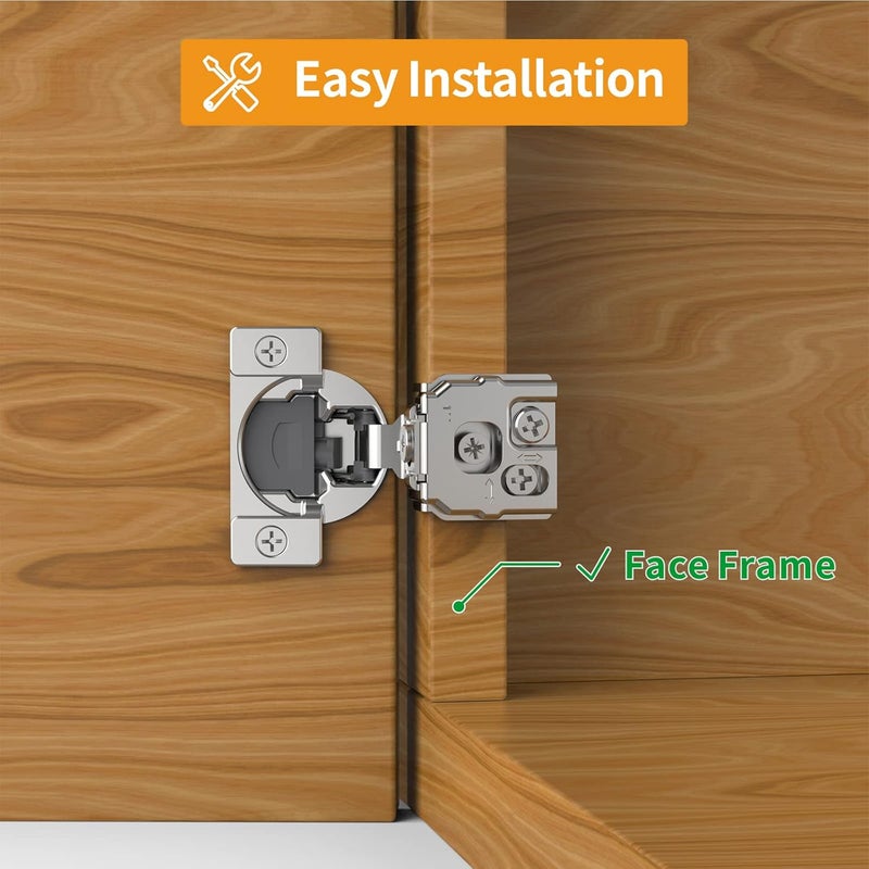 Chibery 50 Pack 1" Overlay 3D Soft Close Concealed Hinge for Face Frame Door, Smooth Slow Self Closing Hinges, Satin Nickel, Hidden 105° Open Angle Stainless Steel Hinge for Kitchen Cabinet Door - Image 2