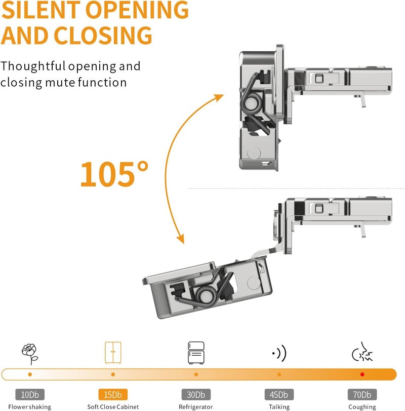 Chibery 50 Pack 1" Overlay 3D Soft Close Concealed Hinge for Face Frame Door, Smooth Slow Self Closing Hinges, Satin Nickel, Hidden 105° Open Angle Stainless Steel Hinge for Kitchen Cabinet Door - Image 3