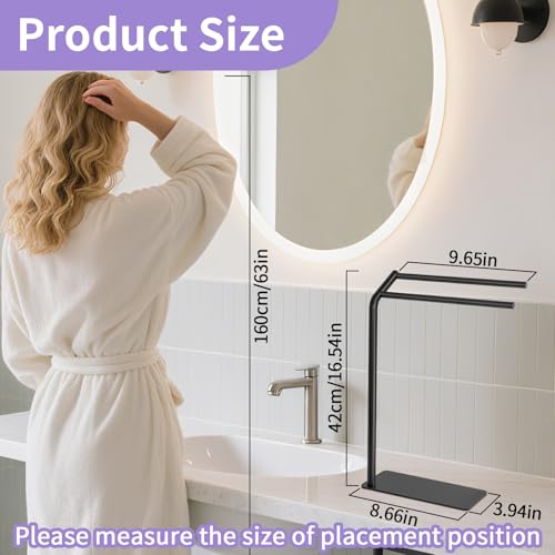 LSK Hand Towel Stand Black Bathroom Towel Holder Stand Curved FShaped Countertop Towel Stand with Heavy Base 166 Inch - Image 3