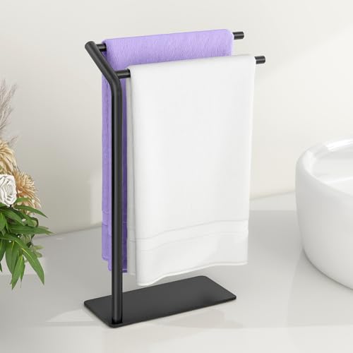 LSK Hand Towel Stand Black Bathroom Towel Holder Stand Curved FShaped Countertop Towel Stand with Heavy Base 166 Inch - Image 1