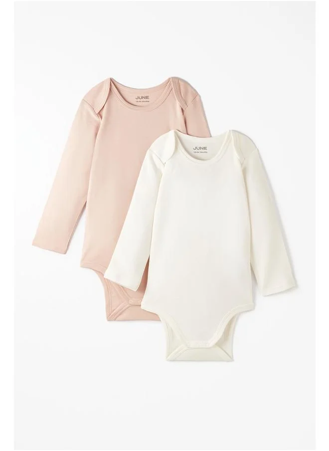 جون June Baby Basic Envelope Neck 2-Pack Long Sleeve Plain Bodysuit Salmon - Ecru