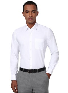Peter England Peter England Men's Classic Solid Full Sleeve Slim Fit Shirt | Wonder Fabric | Cotton Rich | Pin Point Oxford White  - Image 1