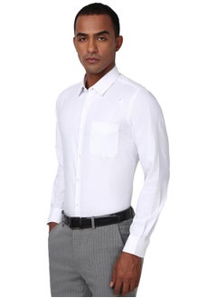 Peter England Peter England Men's Classic Solid Full Sleeve Slim Fit Shirt | Wonder Fabric | Cotton Rich | Pin Point Oxford White  - Image 2