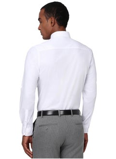 Peter England Peter England Men's Classic Solid Full Sleeve Slim Fit Shirt | Wonder Fabric | Cotton Rich | Pin Point Oxford White  - Image 3