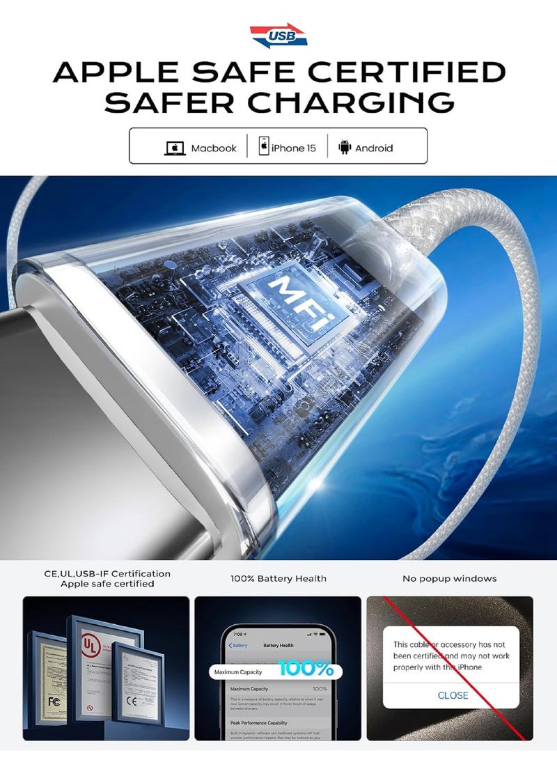 روك بو 2 قطعة كابل USB C 2 متر، 66 وات توصيل الطاقة PD كابل شحن سريع USB C إلى USB C لهاتف iPhone 17/Pro/Pro Max/17 Air/iPhone 16/16 Plus/16 Pro/16 Pro Max/iPhone 15/15 Pro Max/15 Plus/15/iPad/MacBook Pro/Air/iPad Pro/Samsung/Huawei/Honor/Xiaomi، قطعتان - Image 3