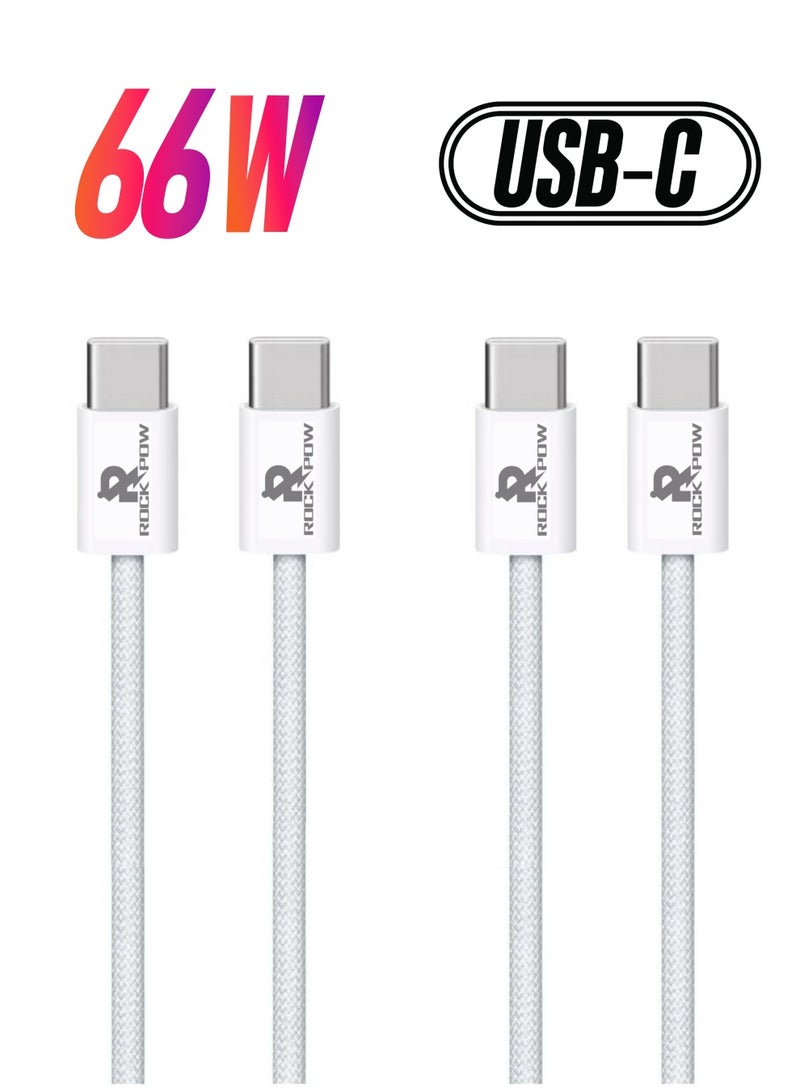 Rock Pow 2 Pcs USB C Cable 2M, 66W Power Delivery PD Fast charge Cable USB C to USB C for iPhone 15 Pro/15 Pro Max/15/15 Plus, iPad mini 6, MacBook Pro/Air, iPad Pro, Samsung S23+, Huawei P60, etc white  - Image 1