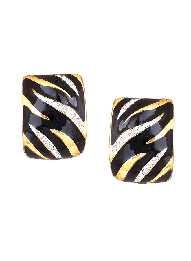 Estele 24Kt Gold Plated Metal Brass Enamel With Austrian Crystal Stone Stud Earrings For Girls and Women - Image 1