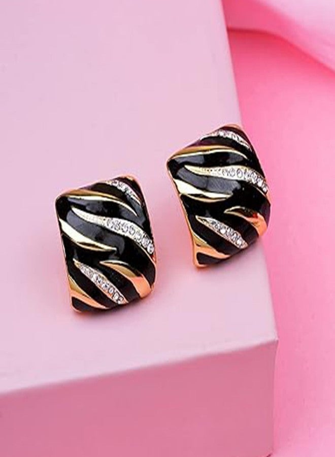 Estele 24Kt Gold Plated Metal Brass Enamel With Austrian Crystal Stone Stud Earrings For Girls and Women - Image 2