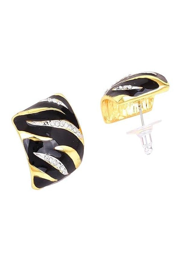 Estele 24Kt Gold Plated Metal Brass Enamel With Austrian Crystal Stone Stud Earrings For Girls and Women - Image 3