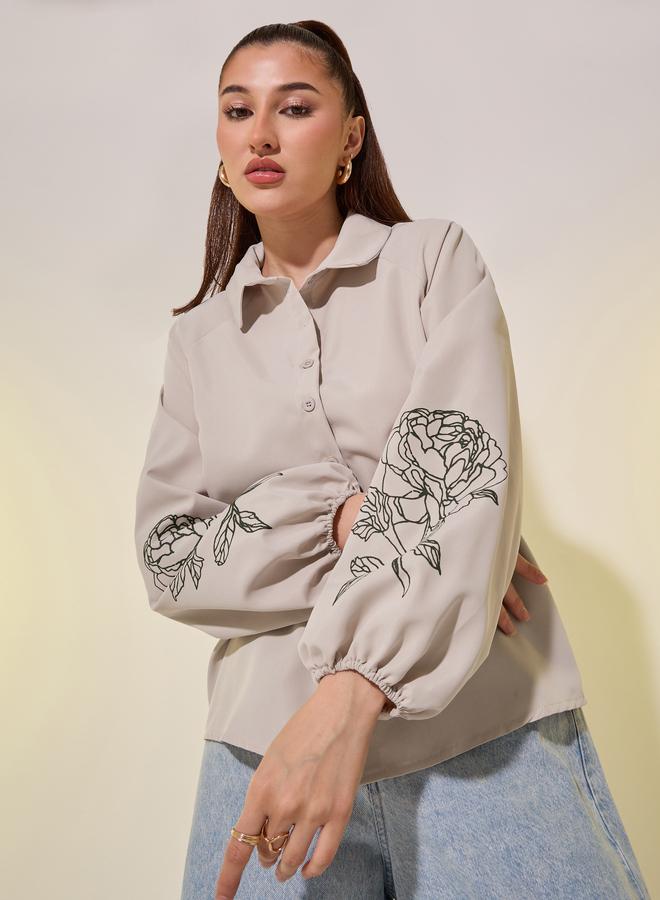 Take Two Floral Graphic Print Balloon Sleeve Shirt - Image 1