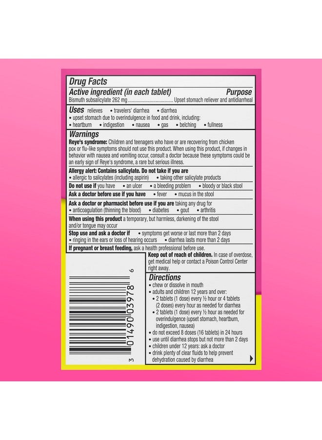 Pepto Bismol Chewables, Upset Stomach Relief, Bismuth Subsalicylate, Multi-Sympton Relief of Gas, Nausea, Heartburn, Indigestion, Diarrhea, Cherry Flavor, 30 Tablets - Image 2