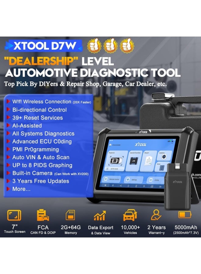 XTOOL D7W Wireless OBD2 Scanner, Bidirectional Car Diagnostic Tool with Online Coding, 4K+ Active Tests, Full System, 39+ Resets, V.A.G Guide, PMI, DoIP/CAN FD/FCA - Image 2