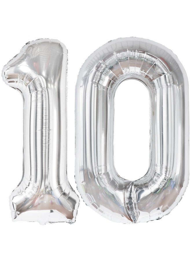 KATCHON Giant Silver Number 10 Balloon 40 Inch ; 10 Birthday Balloon For 10Th Birthday Decorations For Boys ; Silver 10 Year Balloons ; Silver 10 Balloon Number For 10 Year Anniversary Decorations - Image 1