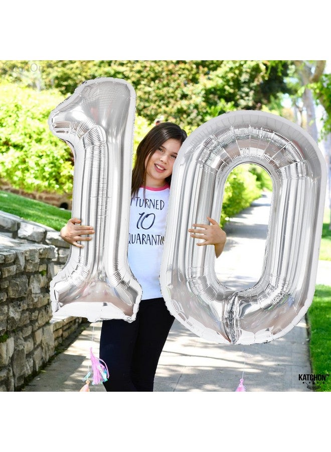 KATCHON Giant Silver Number 10 Balloon 40 Inch ; 10 Birthday Balloon For 10Th Birthday Decorations For Boys ; Silver 10 Year Balloons ; Silver 10 Balloon Number For 10 Year Anniversary Decorations - Image 4