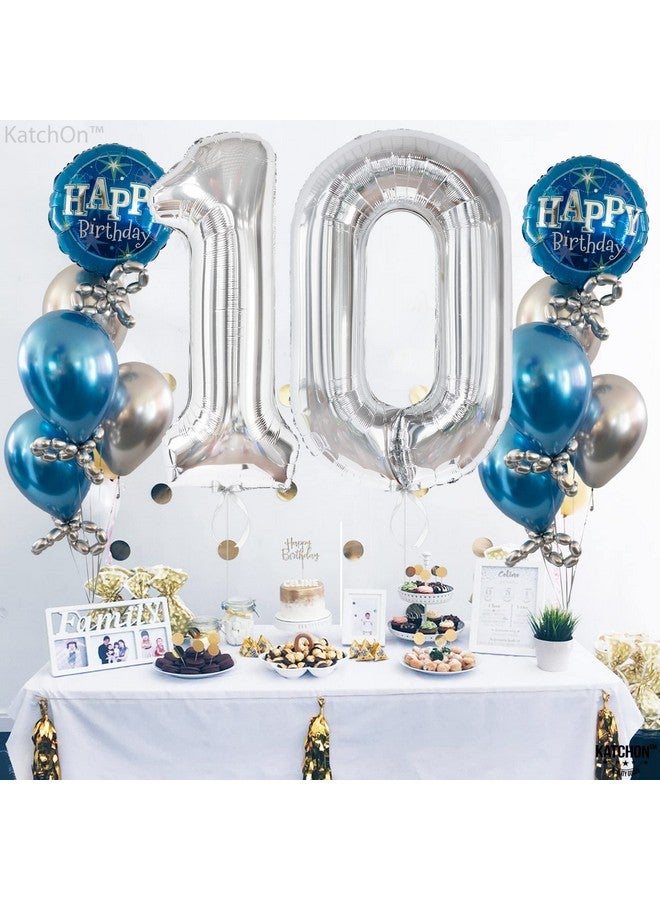 KATCHON Giant Silver Number 10 Balloon 40 Inch ; 10 Birthday Balloon For 10Th Birthday Decorations For Boys ; Silver 10 Year Balloons ; Silver 10 Balloon Number For 10 Year Anniversary Decorations - Image 3