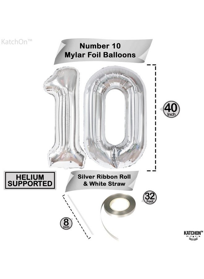 KATCHON Giant Silver Number 10 Balloon 40 Inch ; 10 Birthday Balloon For 10Th Birthday Decorations For Boys ; Silver 10 Year Balloons ; Silver 10 Balloon Number For 10 Year Anniversary Decorations - Image 5