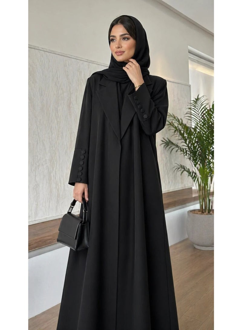 Lama Abaya with Straight Shoulder Cut, Snap Button Closure, and Lamar Fabric - Image 2